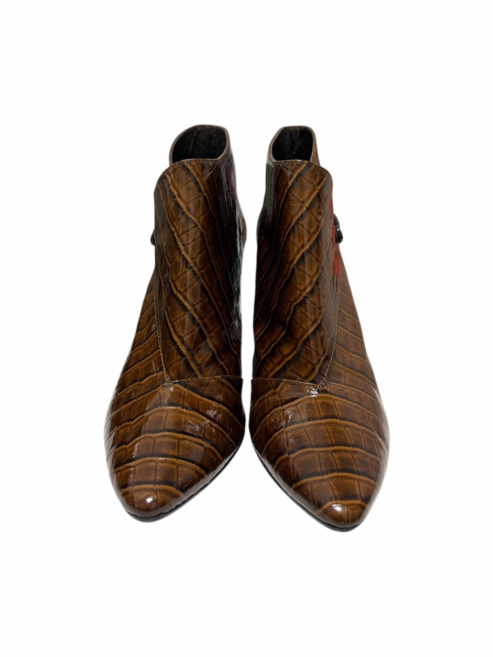 Via Spiga Brown Crocodile Print Ankle Boots